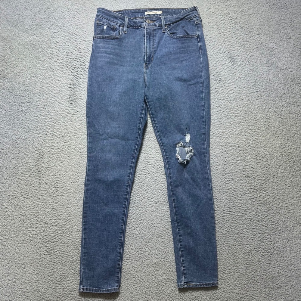 Levis 721‎ High Rise Skinny Jeans Womens 31 Blue Distressed Denim 18882-0365